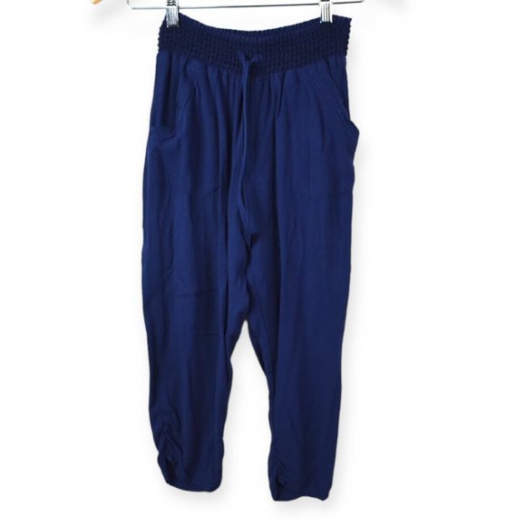 Hannah Pants M Womens Navy Blue Rayon Jogger Drawstring Elastic Wasitband - Picture 1 of 8